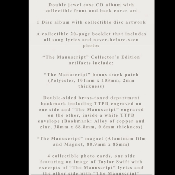 Sealed - The Manuscript TTPD Taylor Swift Collectors Edition Deluxe CD 🤍🖤 - Picture 3 of 3